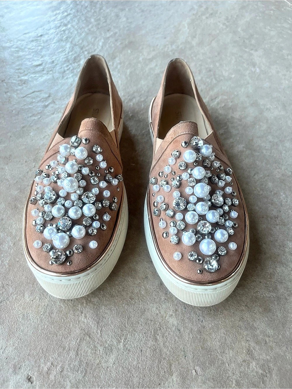 Stuart Weitzman Decor Embellished Slip-On Platform Sneakers Blush Pink Size 6